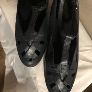Women's Navy Blue Leather Shoes